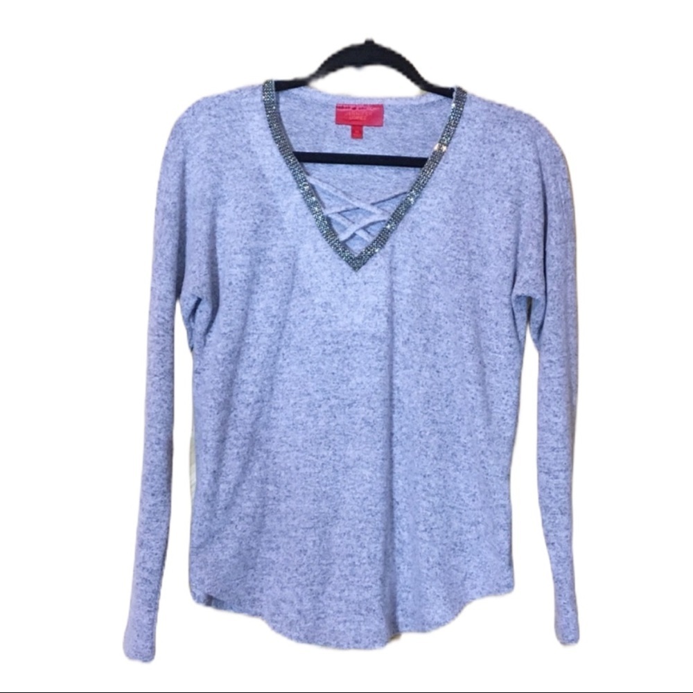 JENNIFER LOPEZ Pink V-neck Rhinestone Top XS